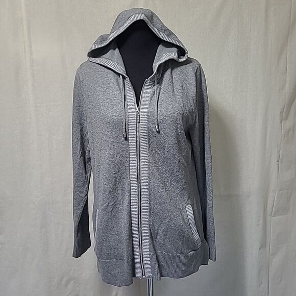 Chico's Jackets & Blazers - Chicos Zenergy Full Zip Jacket Womens Size 1 Small Hooded Cashmere Blend Grey